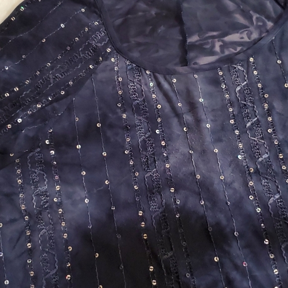 Sami & Jo Dark Purple Tie dye ric rack sequins Shark bite hem Lg. Casual Travel - Picture 2 of 9